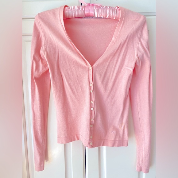Tommy Hilfiger petite women's Pink long sleeves button down Cardigan. S/P - Picture 1 of 10